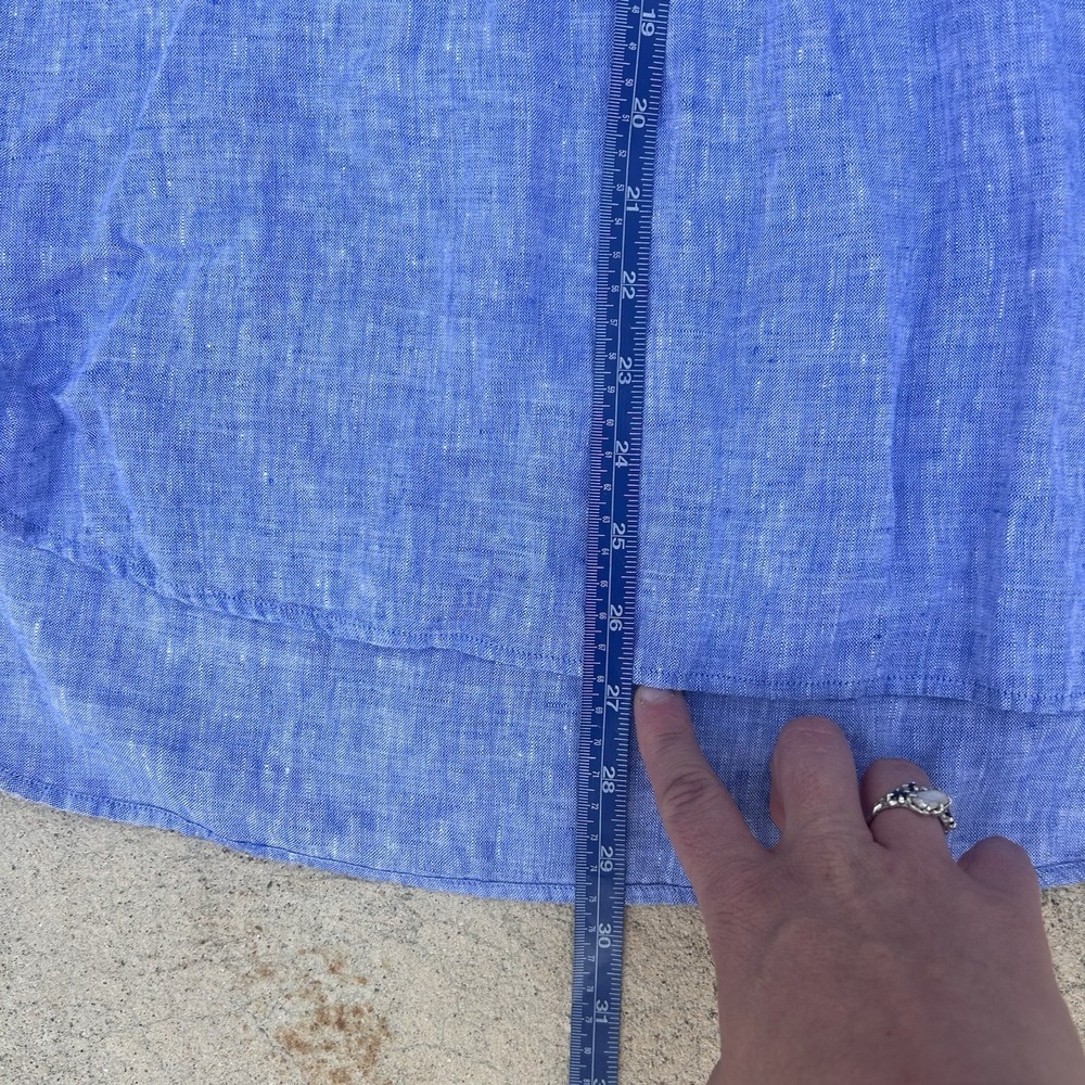 L.L. Bean Cool Blue  100% Linen Tunic Blouse Size L Washable Boho Beach Resort - Picture 7 of 10